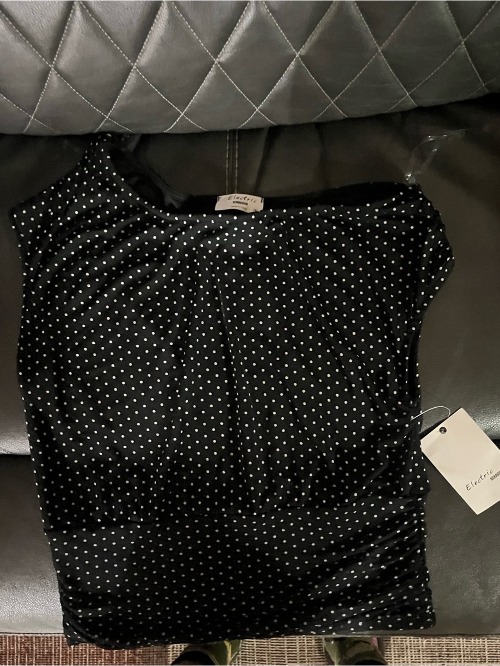 Electric Family Black One-Shoulder Polka Dot Dress